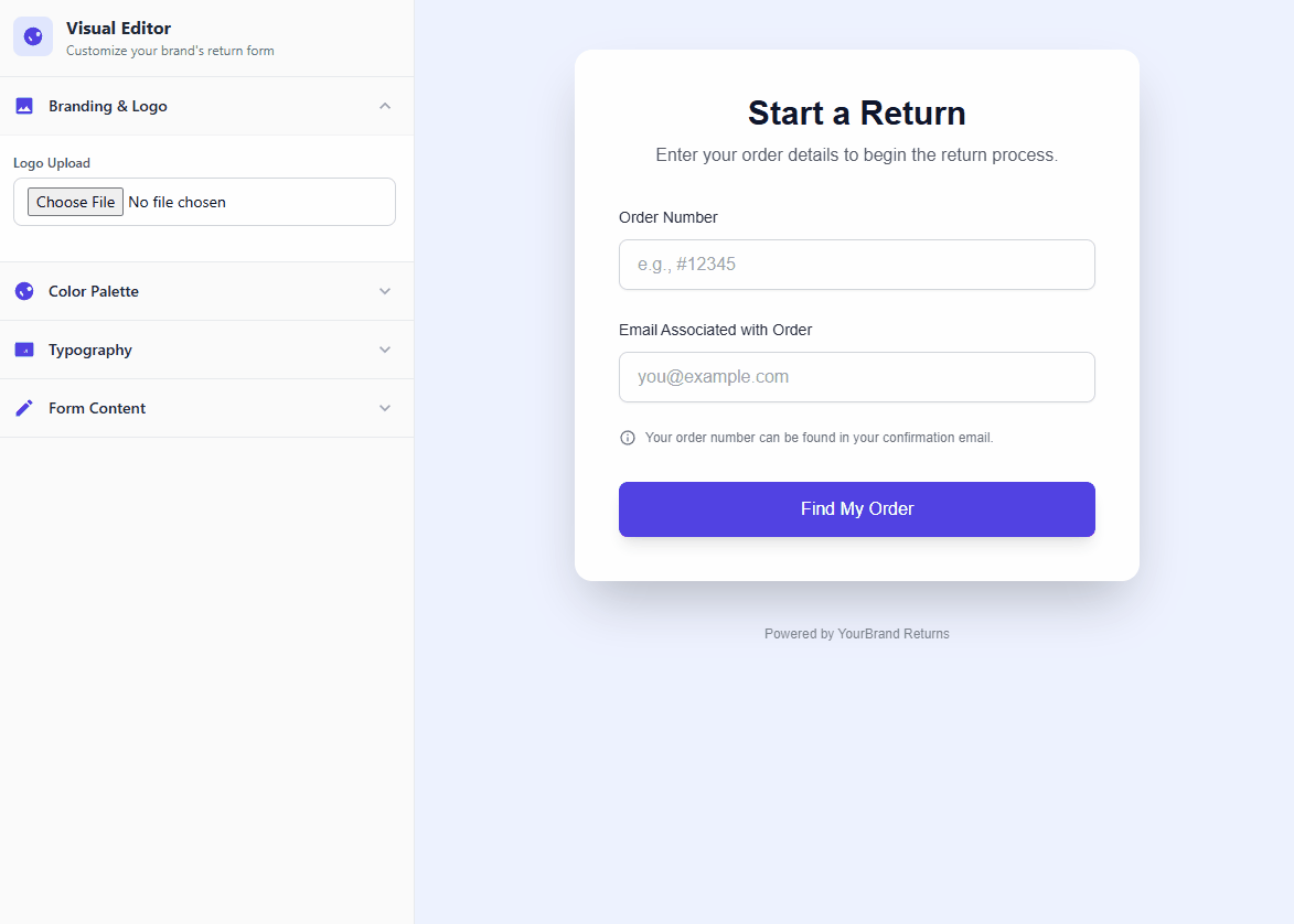 A branded, professional-looking returns portal